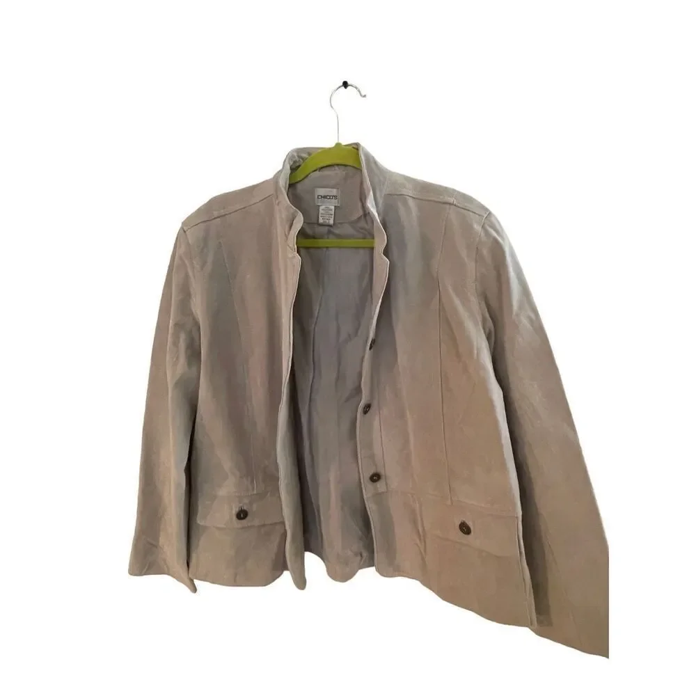 Chico's Womens Gray Leather Button Front Blazer Jacket Size 3